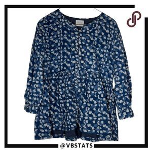 Mirth Women's Patterned Long Sleeves Button‎ Front Tunic Top Blue Small